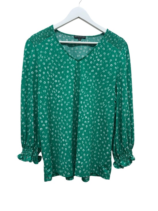 Adrianna Papell Tops - Adrianna Papell Womens Ditsy Floral Blouse Green White Boho Cottage Smocked Sz L
